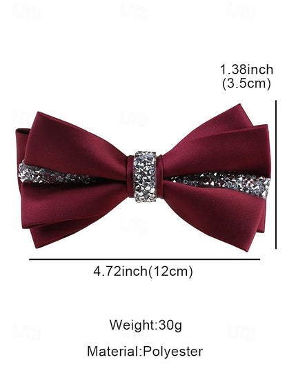 – Crystal Embellishment with Tie Elegant Satin Bow Burgundy