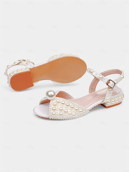 Women's Pearl-Embellished – Heel Low White Sandals