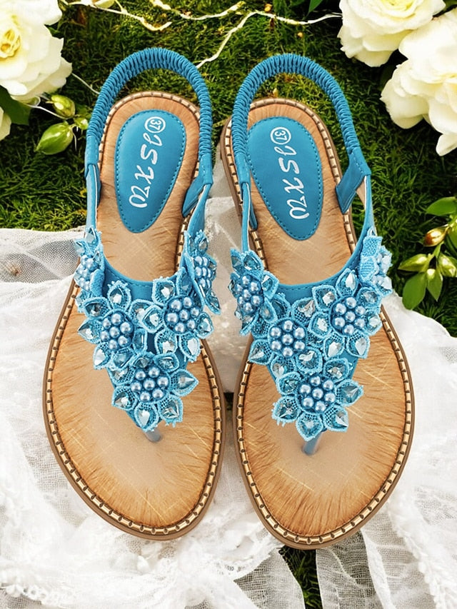 Comfortable Beaded Floral with Design Flat Slip-Ons