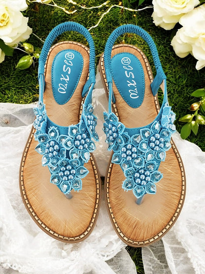 Comfortable Beaded Floral with Design Flat Slip-Ons