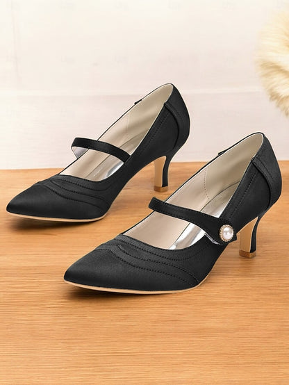Pearl Button Mary Heels Green - Jane Elegant with Satin