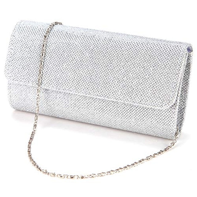 Elegant Purse Clutch Silver Glitter – Women's Evening