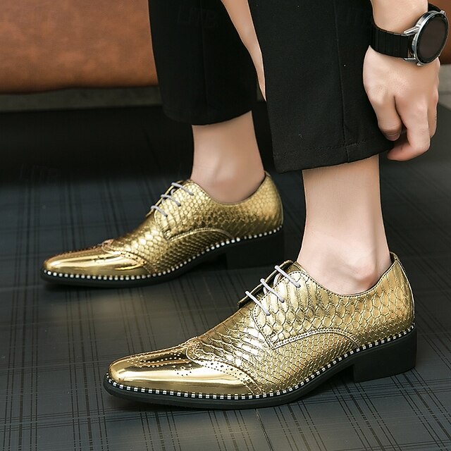 Men's Faux Oxford Shoes Metallic Gold Shiny