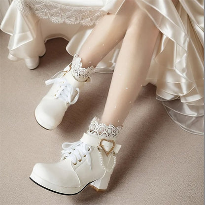 Lace-Up – White Bridal Women's Boots Wedding Ankle Shoes
