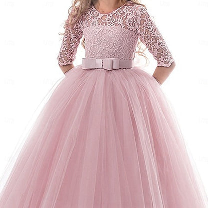 Flower Solid Girls' Kids Wedding Girl Colored Dress