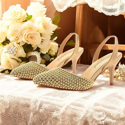 Pearl Embellishments White with – Heels Slingback Women's