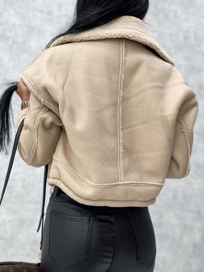 Pocket Warm Leather Buttons Jacket Women's Comfortable Faux