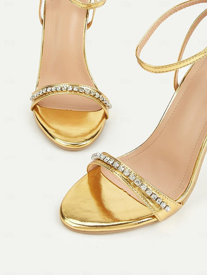 Metallic Heels High Gold Ankle – Strap Women's Dazzling