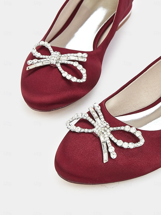 Rhinestone Women's Bow Round-Toe Flats Embellished -