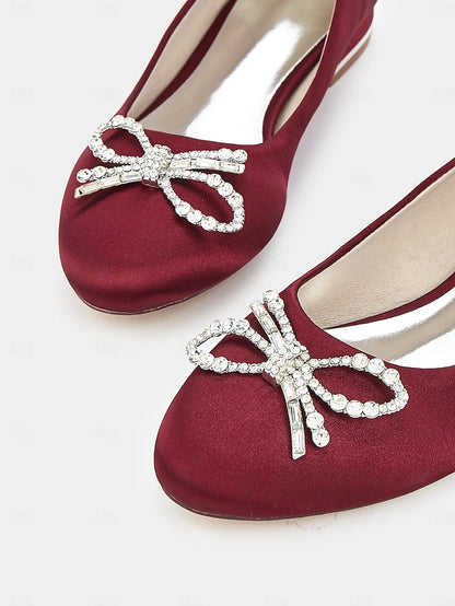 Rhinestone Women's Bow Round-Toe Flats Embellished -