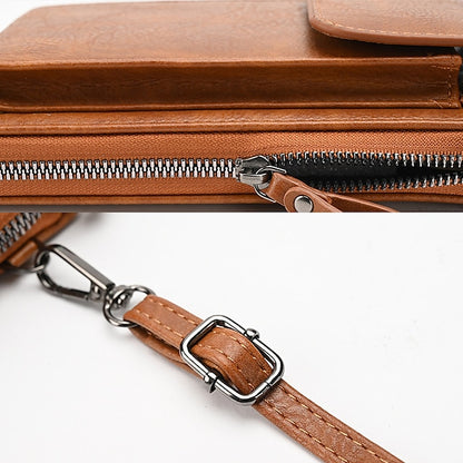 with Zipper Wallet Vintage Faux Crossbody Leather Women's