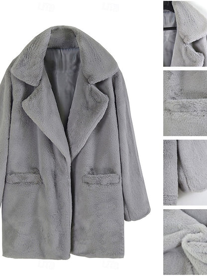 Coat Fleece Fur Lined Faux Warm Pocket Women's Breathable