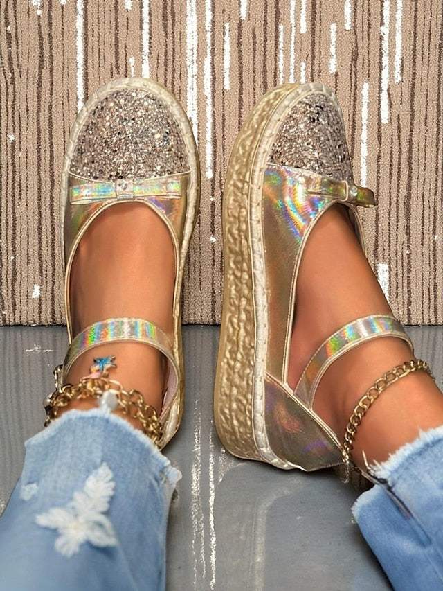 Holographic Jane Glitter Women's Mary Platform Shoes
