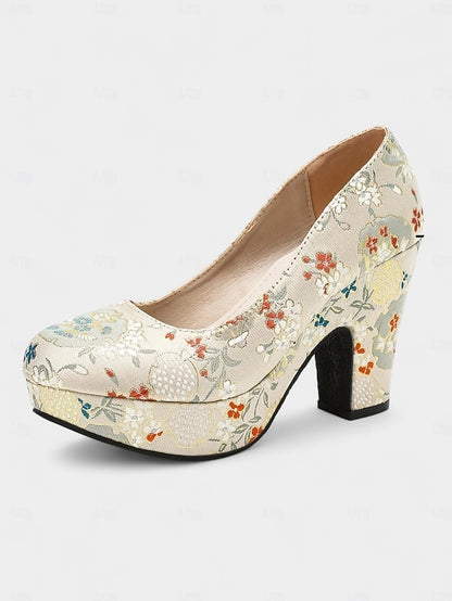 Women's Printed - Pumps – Heel Floral Platform Block