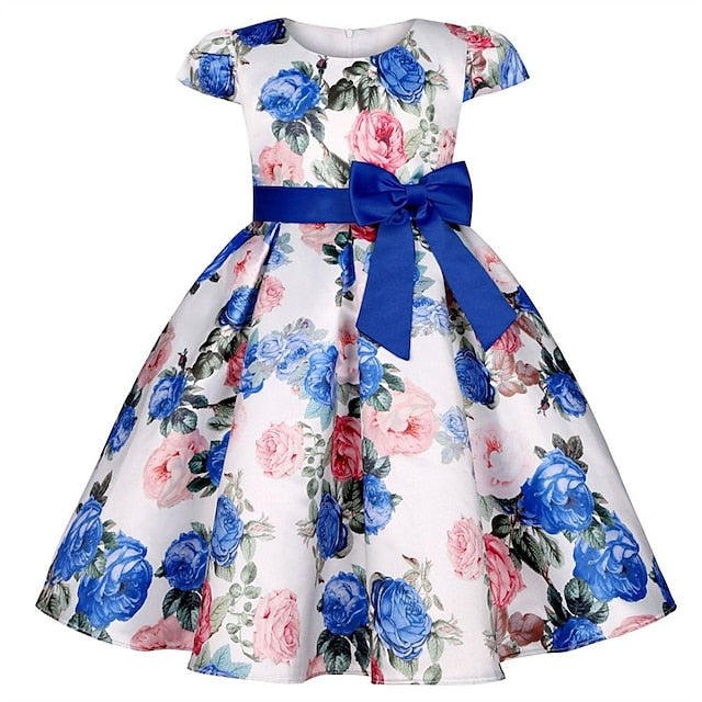 Flower Girls' Short Dress Sleeve Kids Party Floral