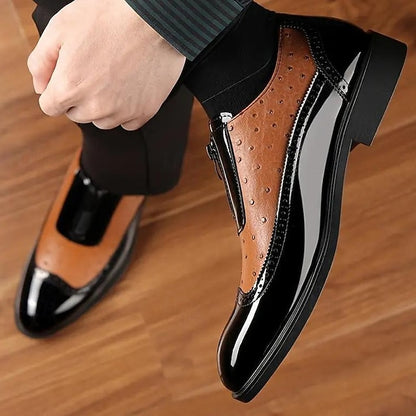 Tan and Black with Colorblock Shoes Patent Formal Men's