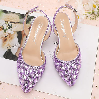 High Rhinestone Slingback Crystal Women's Heels Pointed-Toe