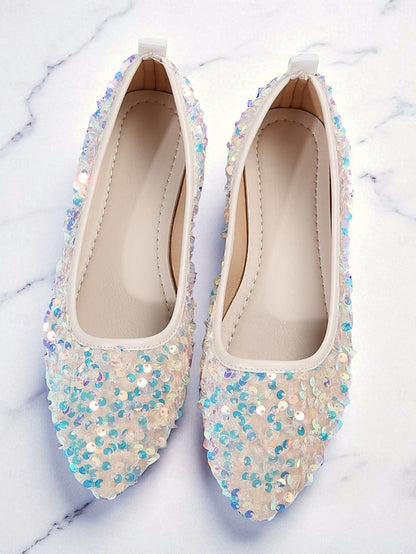 Flats Pointed Sparkly Toe Women's Black - Sequin Ballet