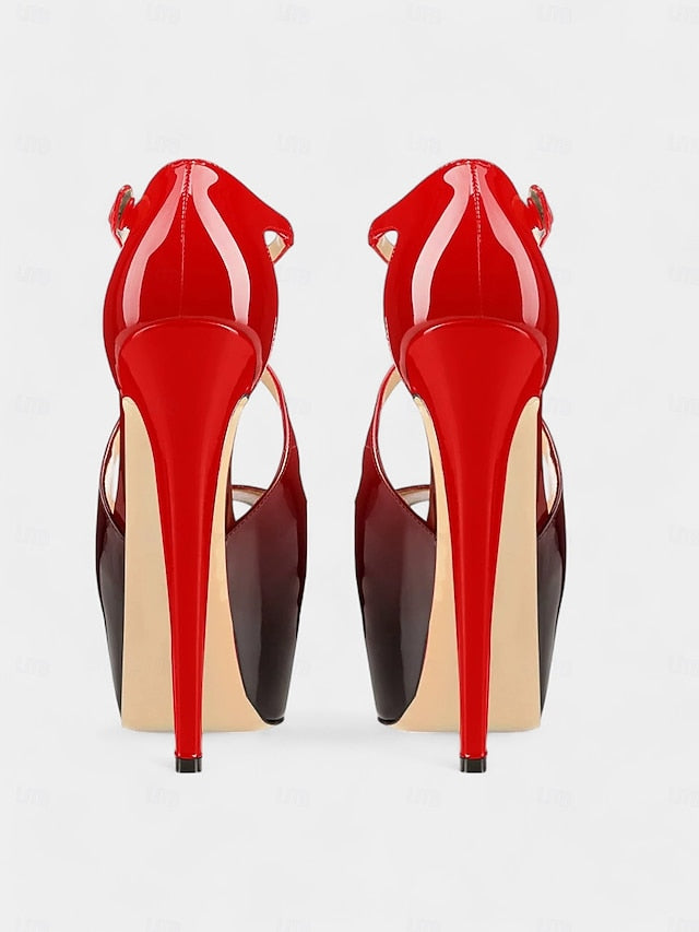 with Red Leather Heels Patent Stiletto Platform and Black Cross