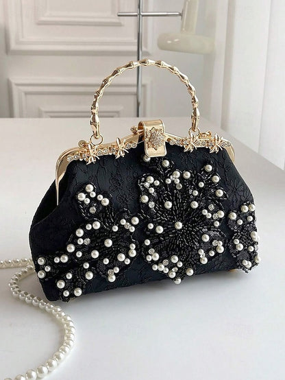 Handbag and Floral White Pearl Evening Elegant Lace with