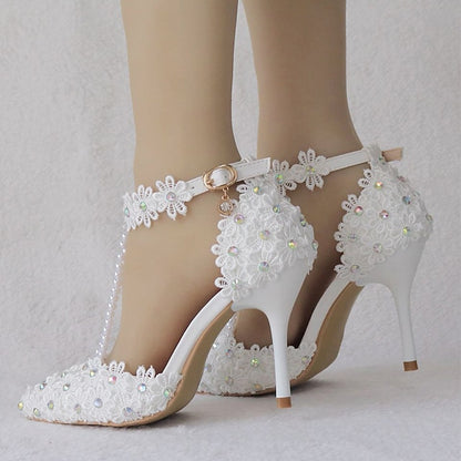 Lace Shoes Pointed Bridal High Heel Wedding Women's