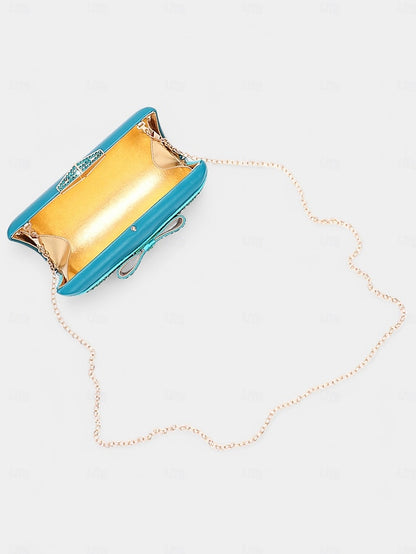 – Rhinestone with Matching Sandals Bow Clutch Flat Gold