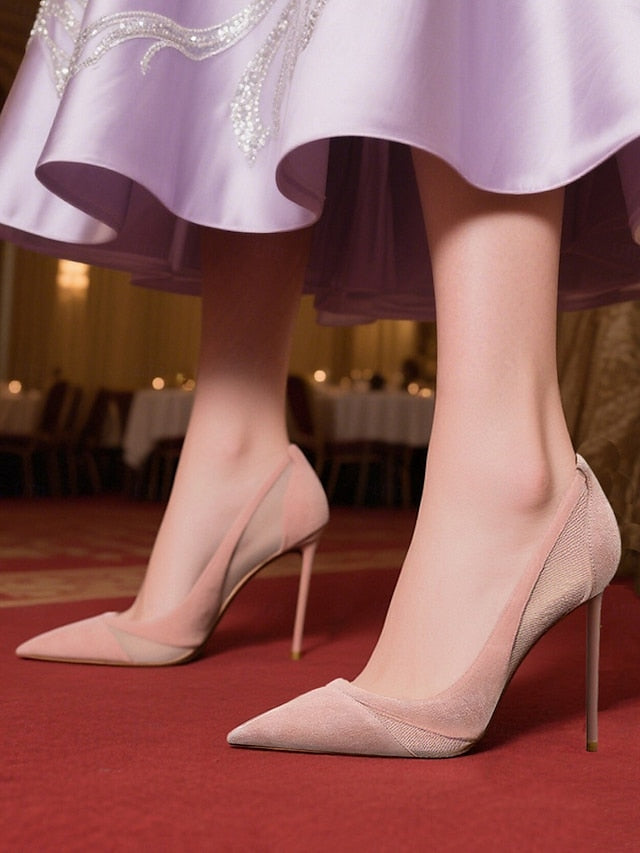 Mesh Nude Pumps with Suede Detailing Toe Pointed Women's