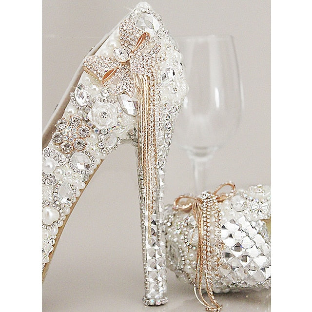 Rhinestone Platform Women's Pearl White and Embellished