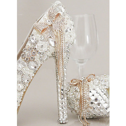 White Women's Embellished Rhinestone and Platform Pearl