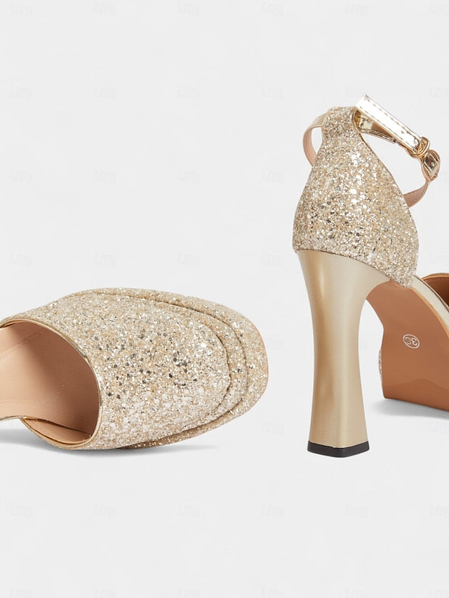 Heels Women's Platform Glitter High Gold