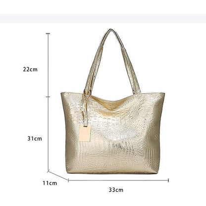 Bag Faux Large Tote Embossed Women's Croc Silver | Capacity
