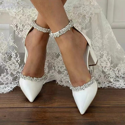 Shoes Heel Women's – Pointed Toe White Wedding with Block