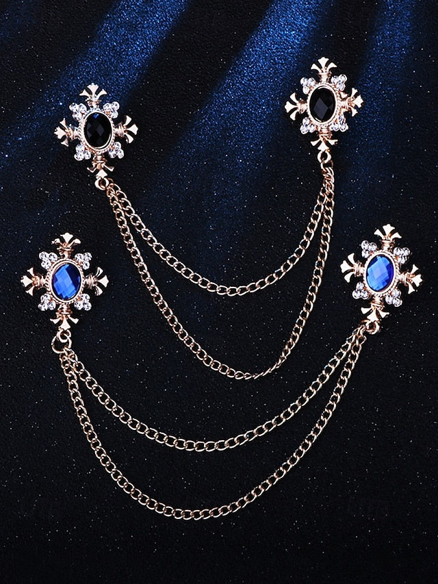Elegant – Blue Chain Gem Brooch Collar Double Vintage