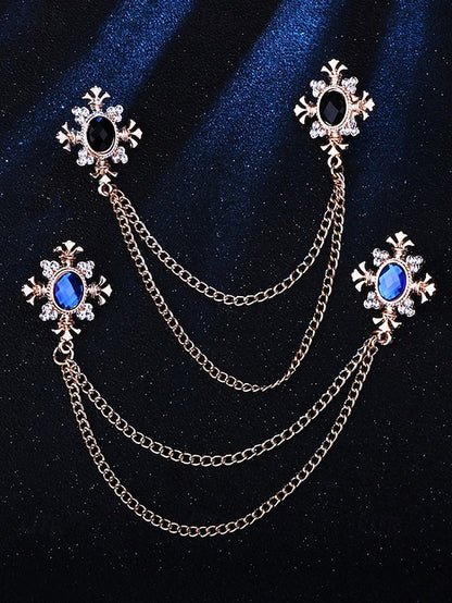Elegant – Blue Chain Gem Brooch Collar Double Vintage