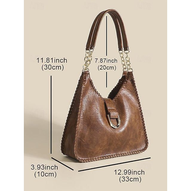 Hobo Bag with Chain – Leather Strap Vintage Women's Large