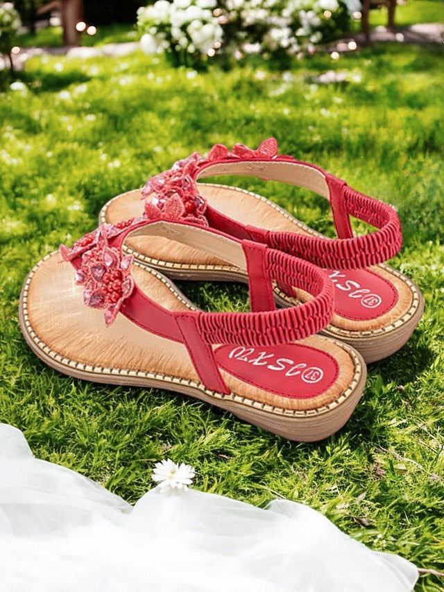 Comfortable Beaded Floral with Design Flat Slip-Ons