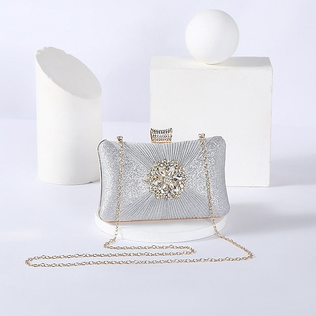 Strap with Gold Chain Bag Women's Elegant Rhinestone Clutch