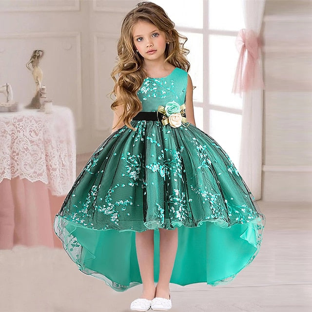 Floral Colored Solid Dress Girls' Kids Wedding Sleeveless