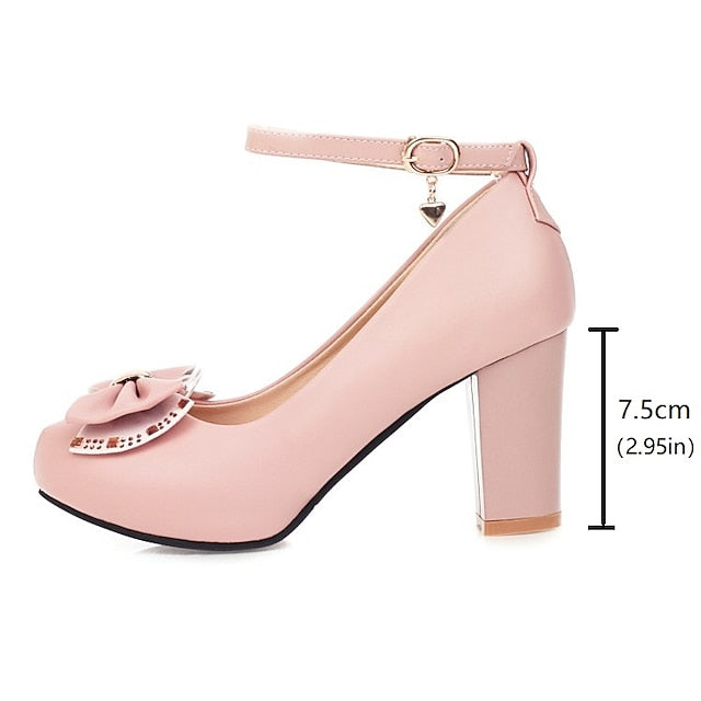 White Pumps Block Heel Shoes Girls' Round Toe –