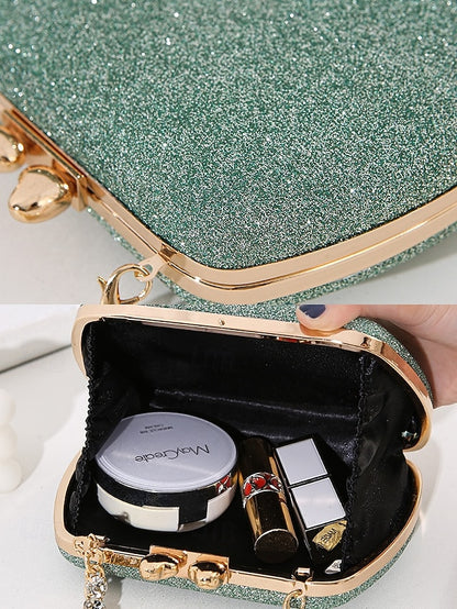 Glitter Evening Green Clutch Rhinestone with Sage Women's