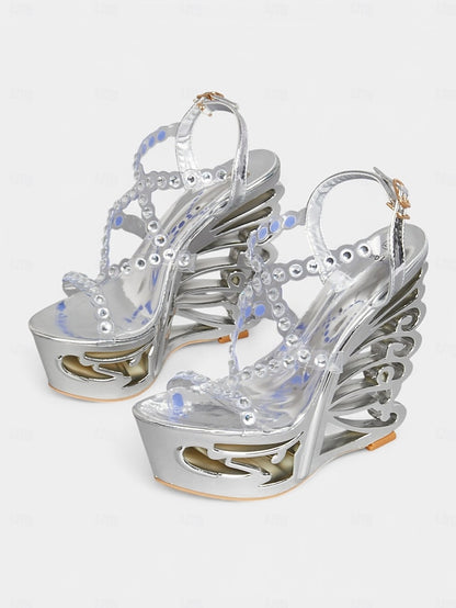 Stiletto – Women Rhinestone Sandals Elegant Silver Dance for