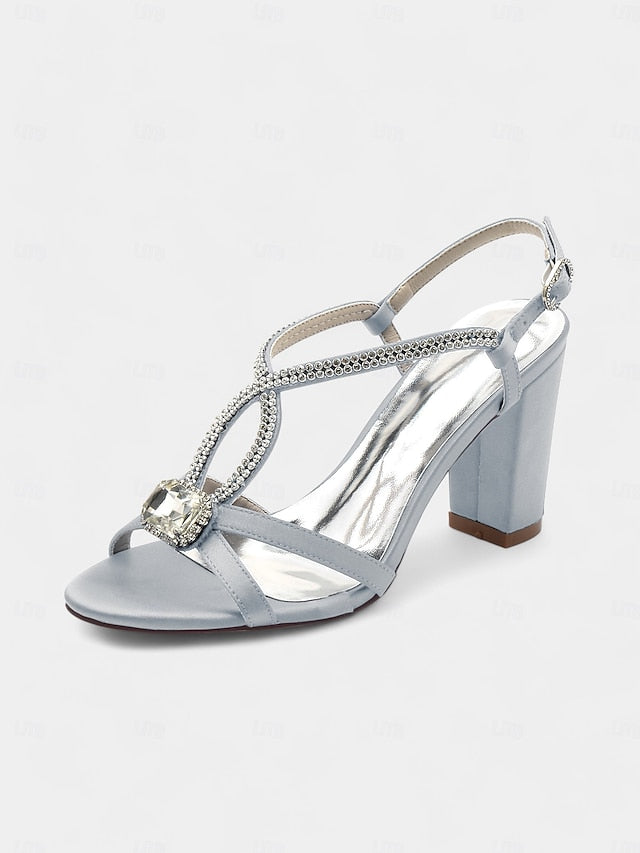 Women's Rhinestone Royal Sandals Elegant Blue – Satin