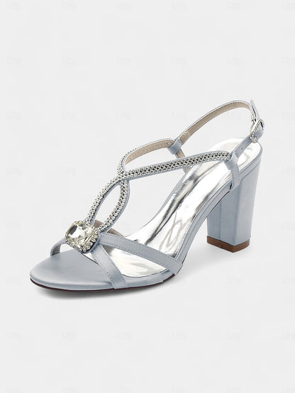 Women's Rhinestone Royal Sandals Elegant Blue – Satin