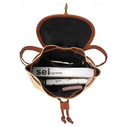 Straw Rattan Women with Bag Woven – Boho for Backpack Travel