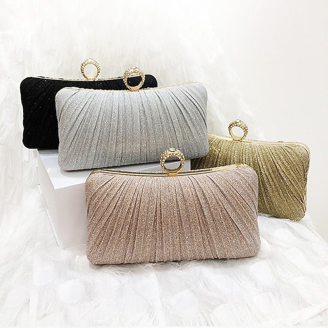 with Glitter Bag Clutch Evening Ring Elegant Gold Rhinestone