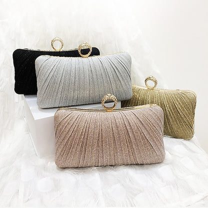 with Glitter Bag Clutch Evening Ring Elegant Gold Rhinestone