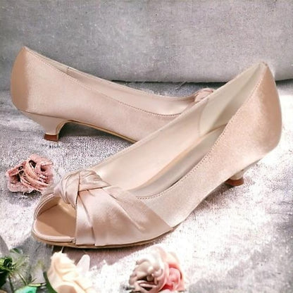 Pink - Heels Elegant Peep-Toe Blush Kitten Women's Satin