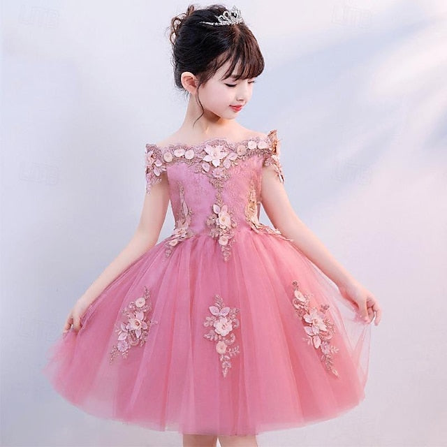 3/4 Girls' Party Toddler Sequin Girl Flower Dress