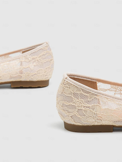 Beige Ornate Ballet Lace Women's with Elegant Flats