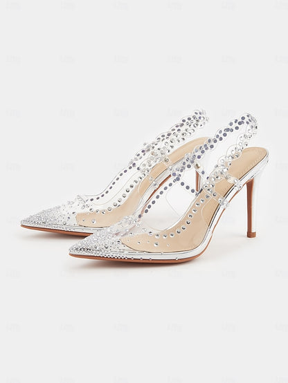 Rhinestone Heels Women's Toe Slingback Clear with Pointed